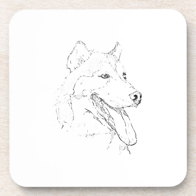 Siberian Husky – Minimalist Dog Line Drawing Beverage Coaster (Front)