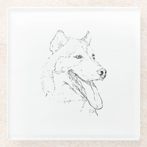 Siberian Husky – Minimalist Dog Line Drawing Glass Coaster