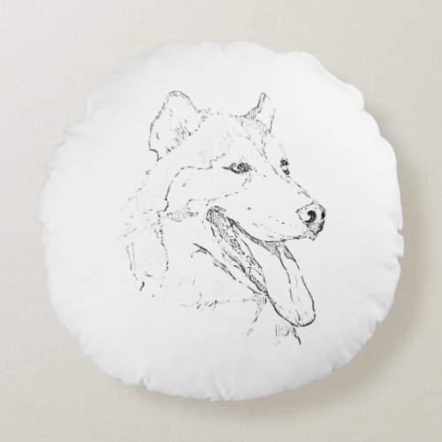 Siberian Husky – Minimalist Dog Line Drawing Round Pillow