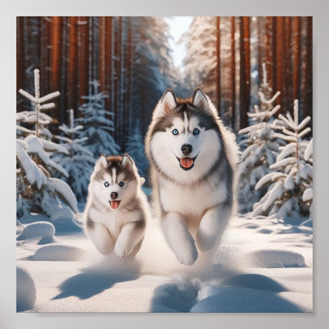 Siberian Husky mom and her puppy Poster (Front)