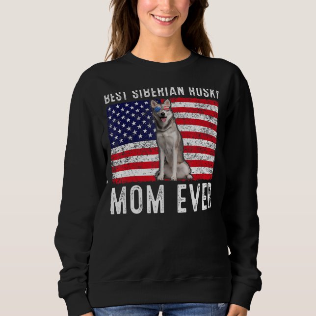 Siberian Husky Mom Usa American Flag Dog  Owner Sweatshirt (Front)