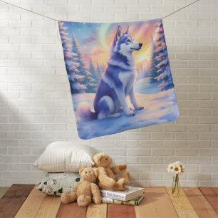 Siberian Husky Northern Lights Christmas Winter Baby Blanket