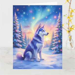 Siberian Husky Northern Lights Christmas Winter Card