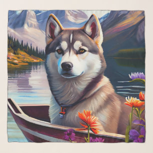 Siberian Husky on a Paddle: A Scenic Adventure Scarf