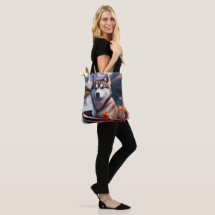 Siberian Husky on a Paddle: A Scenic Adventure Tote Bag