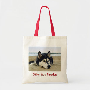 Siberian Husky on the Beach Budget Tote Bag