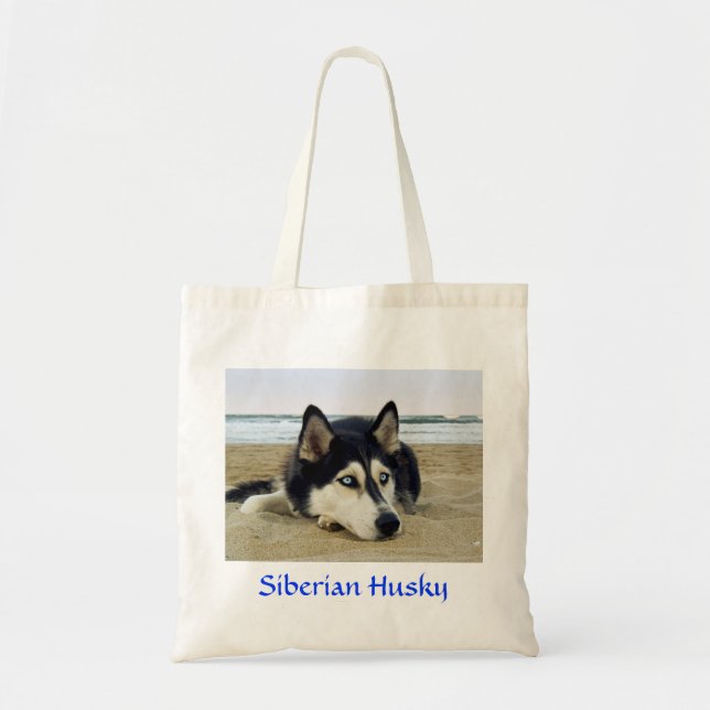 Siberian Husky on the Beach Budget Tote Bag (Front)