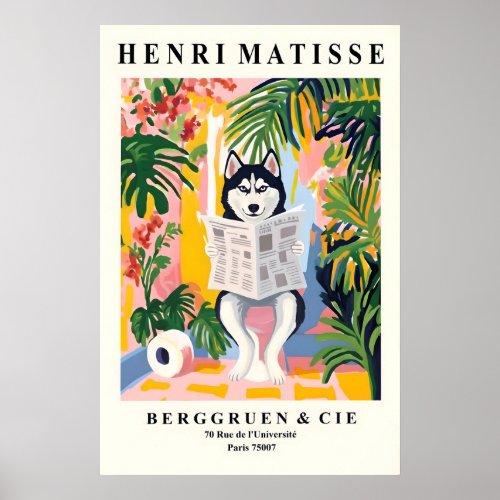 Siberian Husky on Toilet Art - Matisse Style Poster