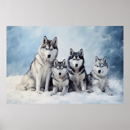 Siberian Husky pack Poster