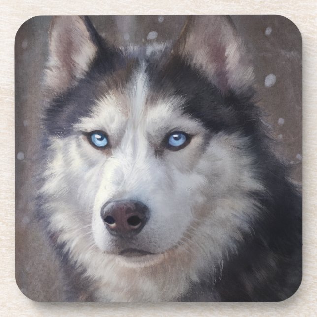 Siberian Husky Painting Beverage Coaster (Front)