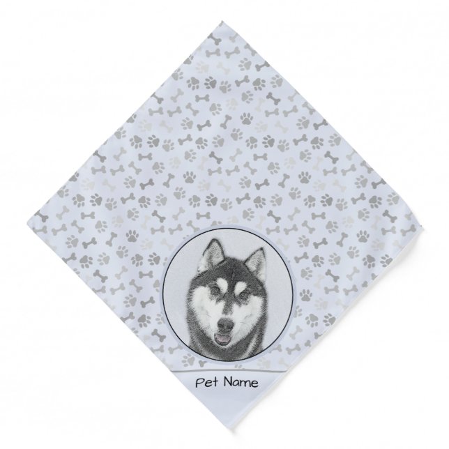 Siberian Husky Painting Black and White Dog Art Bandana (Front)