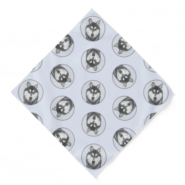 Siberian Husky Painting Black and White Dog Art Bandana (Front)