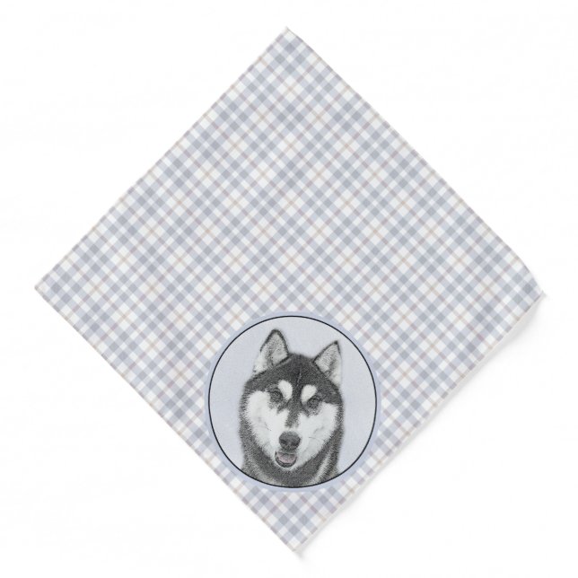 Siberian Husky Painting Black and White Dog Art Bandana (Front)