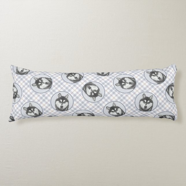 Siberian Husky Painting Black and White Dog Art Body Pillow (Front)