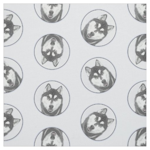 Siberian Husky Painting Black and White Dog Art Fabric