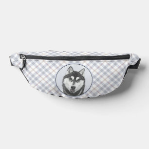 Siberian Husky Painting Black and White Dog Art Fanny Pack
