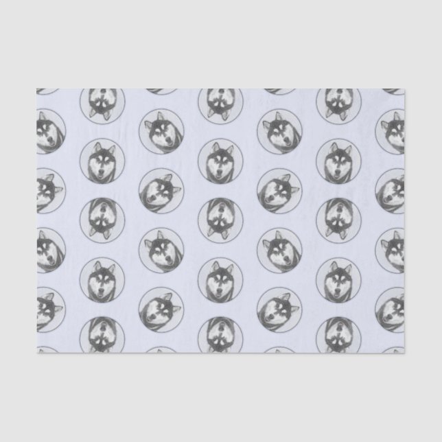 Siberian Husky Painting Black and White Dog Art Tissue Paper (Front)