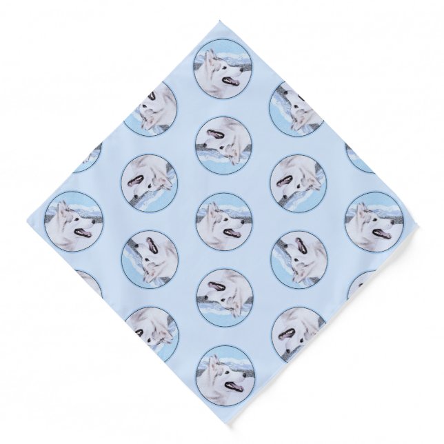 Siberian Husky Painting Silver and White Dog Art Bandana (Front)