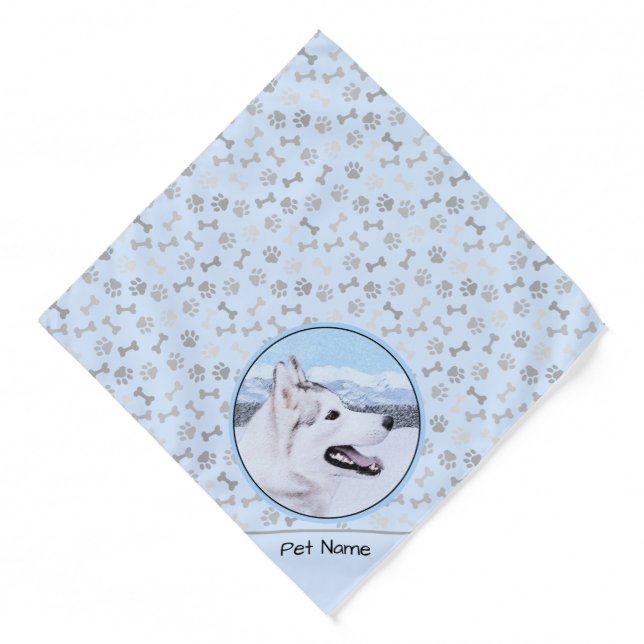 Siberian Husky Painting Silver and White Dog Art Bandana (Front)
