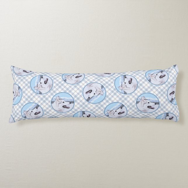 Siberian Husky Painting Silver and White Dog Art Body Pillow (Front)