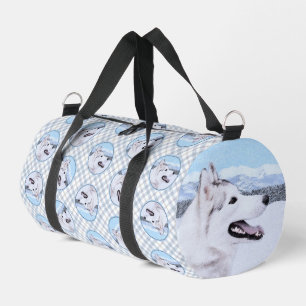 Siberian Husky Painting Silver and White Dog Art Duffle Bag