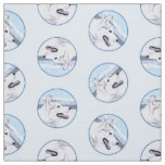 Siberian Husky Painting Silver and White Dog Art Fabric