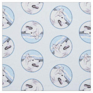 Siberian Husky Painting Silver and White Dog Art Fabric