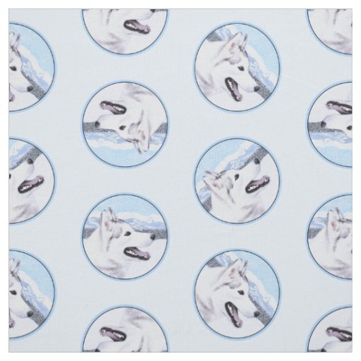 Siberian Husky Painting Silver and White Dog Art Fabric