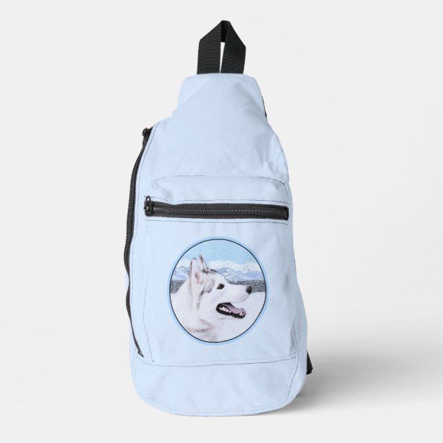 Siberian Husky Painting Silver and White Dog Art Sling Bag (Front)