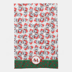Siberian Husky Pattern Monogram Christmas Dog Kitchen Towel