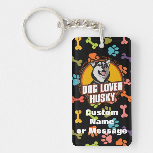 Siberian Husky Paw Bones Dog Breed Custom Name Keychain (Front)