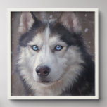 Siberian Husky Peel And Stick Photo Tile<br><div class="desc">This digital painting depicts a Siberian Husky standing on snow,  its fur glistening with frosty highlights as the winter landscape stretches endlessly behind it. The dog’s expressive eyes catch the viewer’s attention.</div>