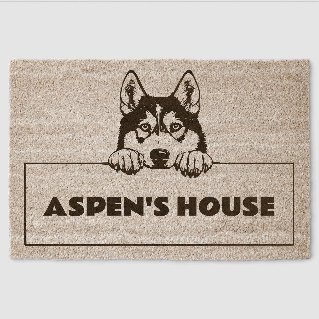 Siberian Husky Personalized Dog House Welcome  Fiber Doormat (Front)
