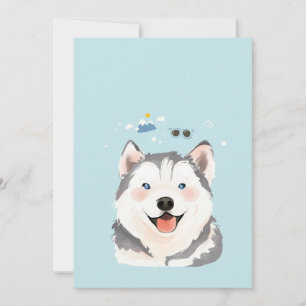 Siberian Husky Pet Dog Illustration Portrait Thank You Card