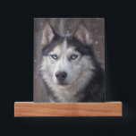 Siberian Husky Picture Ledge<br><div class="desc">This digital painting depicts a Siberian Husky standing on snow,  its fur glistening with frosty highlights as the winter landscape stretches endlessly behind it. The dog’s expressive eyes catch the viewer’s attention.</div>