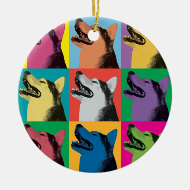 Siberian Husky Pop-Art Ornament (Front)