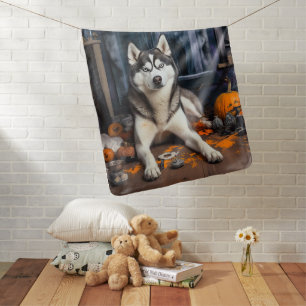 Siberian Husky Pumpkins Halloween Scary Baby Blanket