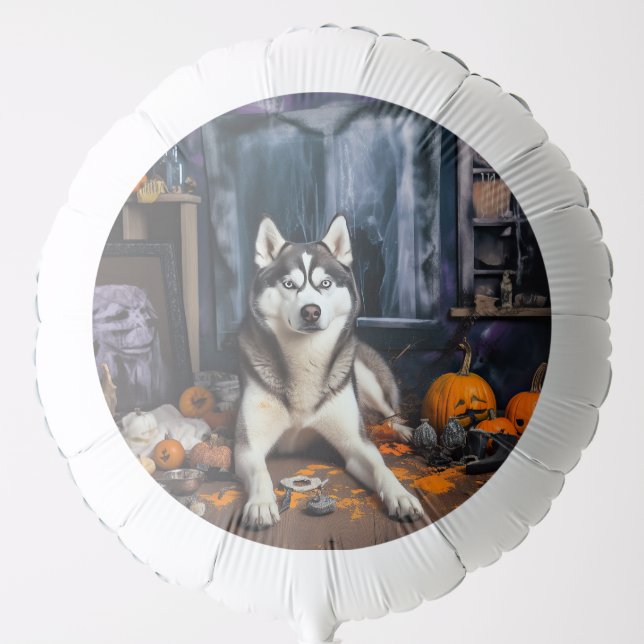 Siberian Husky Pumpkins Halloween Scary Balloon (Front)