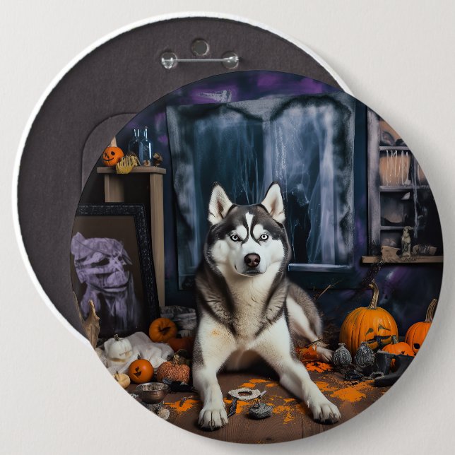 Siberian Husky Pumpkins Halloween Scary Button (Front & Back)
