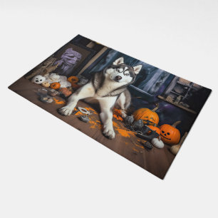 Siberian Husky Pumpkins Halloween Scary Doormat