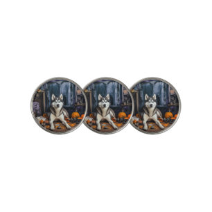Siberian Husky Pumpkins Halloween Scary Golf Ball Marker