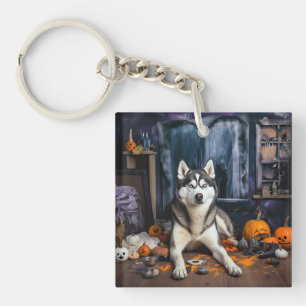 Siberian Husky Pumpkins Halloween Scary Keychain
