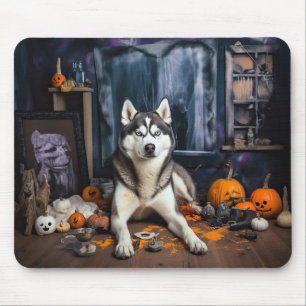 Siberian Husky Pumpkins Halloween Scary Mouse Pad