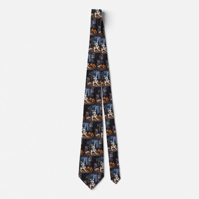 Siberian Husky Pumpkins Halloween Scary Neck Tie (Front)