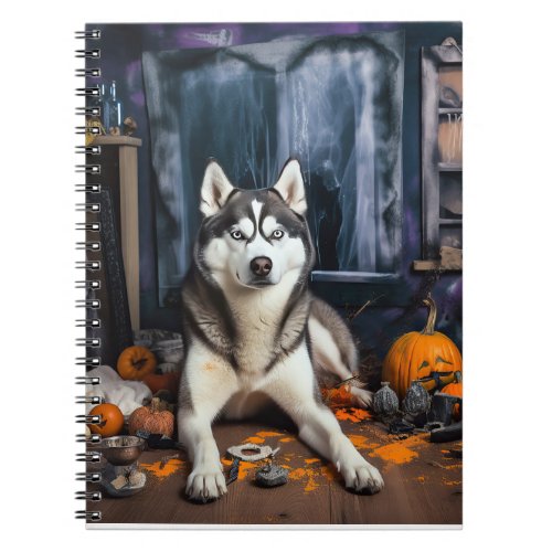 Siberian Husky Pumpkins Halloween Scary Notebook