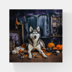 Siberian Husky Pumpkins Halloween Scary Paperweight