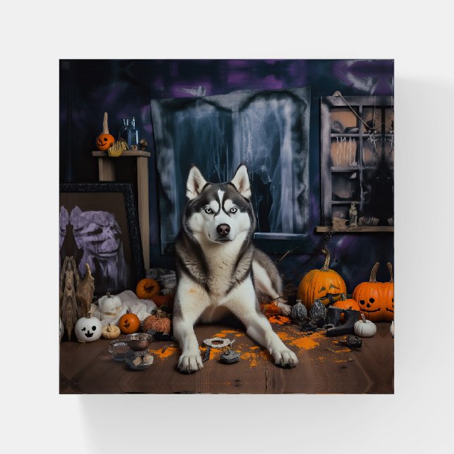 Siberian Husky Pumpkins Halloween Scary Paperweight (Front)