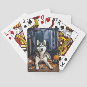 Siberian Husky Pumpkins Halloween Scary Poker Cards