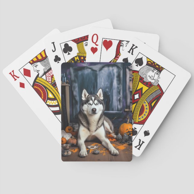 Siberian Husky Pumpkins Halloween Scary Poker Cards (Back)