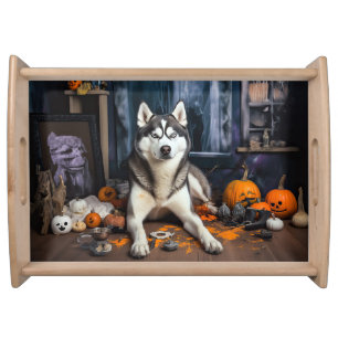 Siberian Husky Pumpkins Halloween Scary Serving Tray